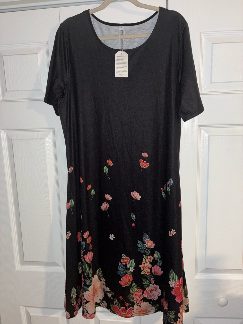 Black Floral Short Sleeve Midi Dress